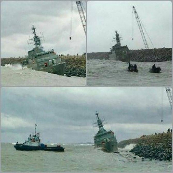 Иранский фрегат во время шторма выбросило на волнолом